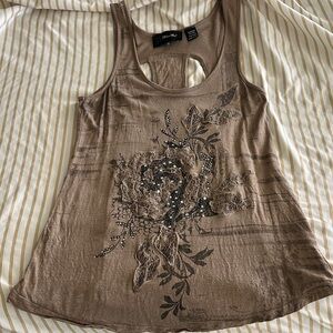 Miss Me Tan Floral Lace Tank Top